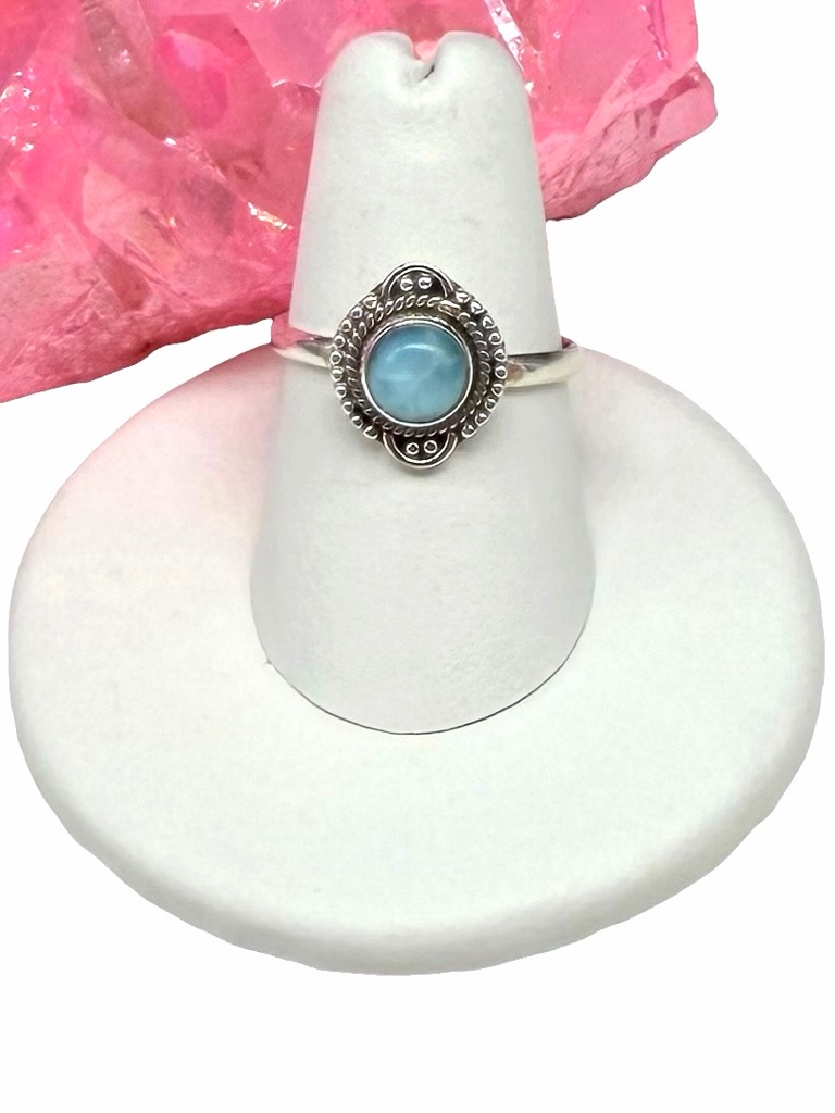 Larimar Ring Size 7 Solid 925 Sterling Silver Dainty Light Blue Stone